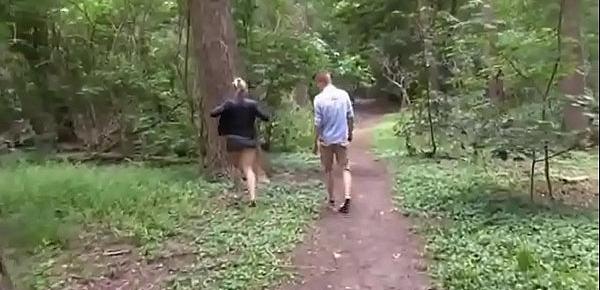  Young guy fucks an adult lady with beautiful boobs right in the forest